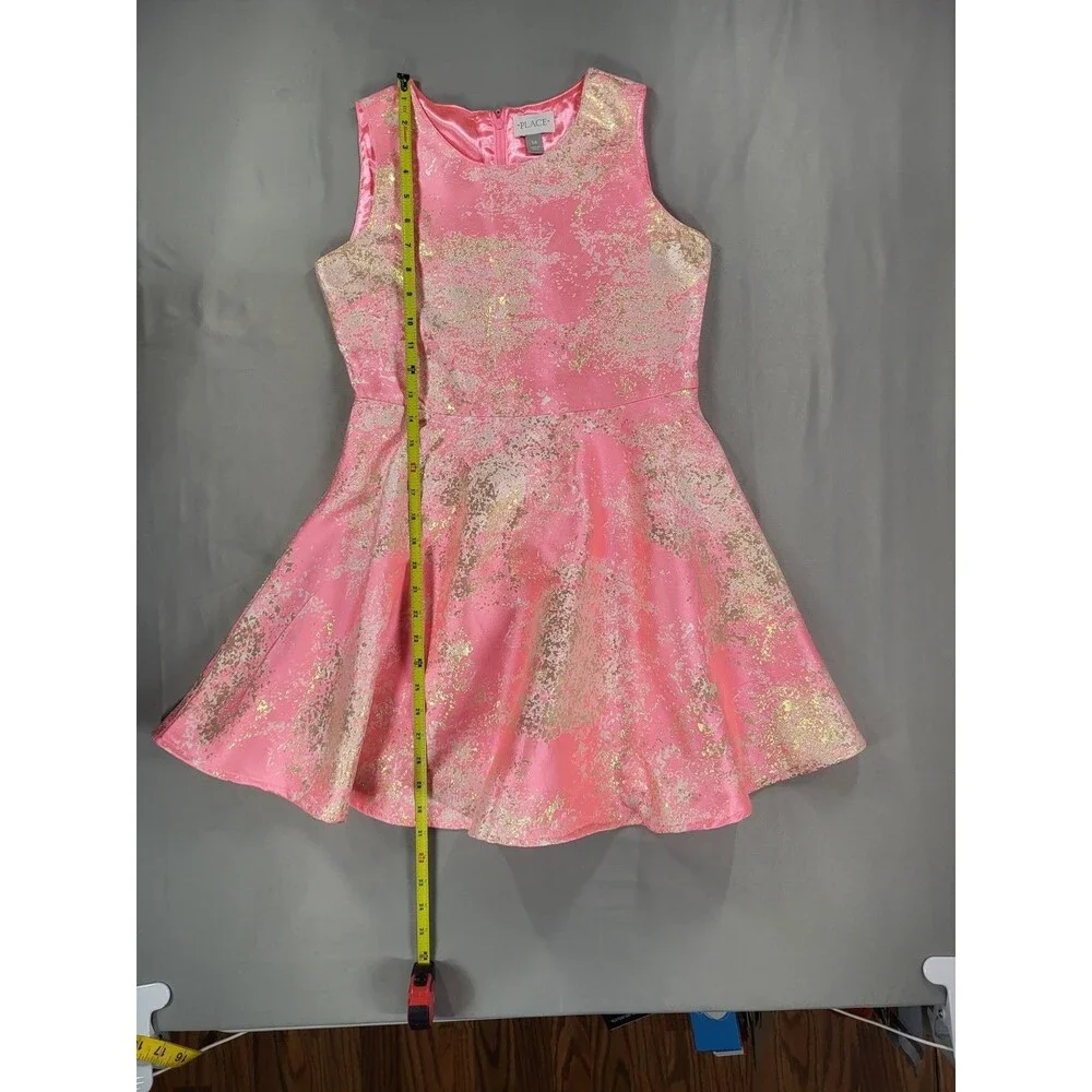 The Children's Place Girls Pink & Gold Metallic Brocade Party Dress Size 14